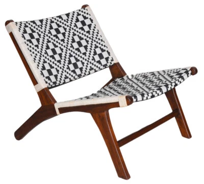 Fauteuil Lounge Fait Main En Design Boho-Bali – Bois Naturel & Tressage - Photo 1/4