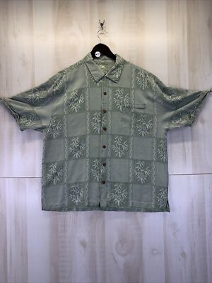 Jammica Jaxx Green 100% Silk Short Sleeve Shirt XXL-10199