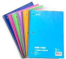 Staples Wire Binding 1-Subject Notebooks 70 Sheets 6-Pack Assorted