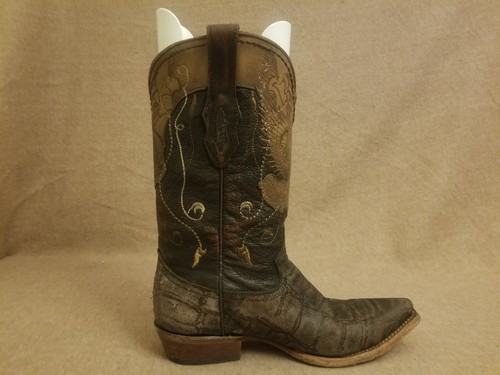 Stivali da cowboy western vintage da uomo Corral Eagle effetto invecchiato punta snip rodeo taglia 8 D - Foto 3 di 11