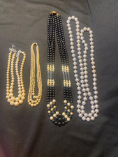 Lot Of 4 Vintage Bead Faux Pearl Necklaces Chokers Black