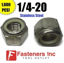 (Qty 1000) 1/4-20 Stainless Steel Nylon Insert Lock Hex Nut UNC Nylock