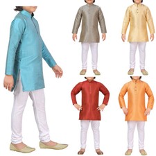 Kurta Pajama Set Dupion Plain Traditional kids Boy Dress Wedding Party Wear