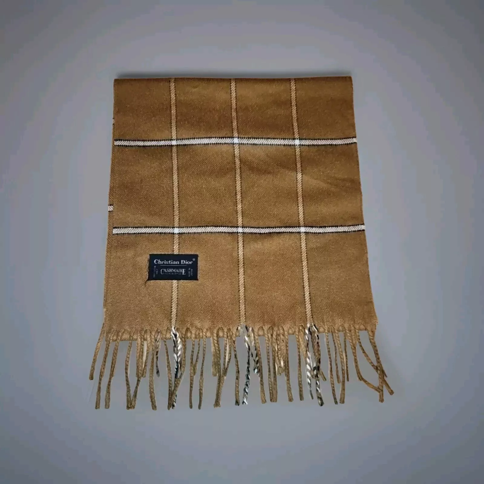 Foulard vintage Christian Dior fabriqué au Japon 100% laine mérinos rouge et marron à carreaux
