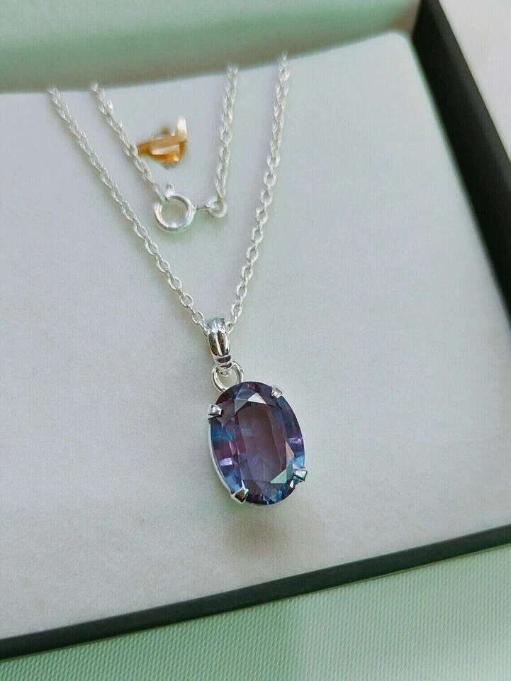 5 克拉 Alexandrite 吊坠 椭圆形切割 925 纯银 Colou 变石 — 第 3/4 张图片