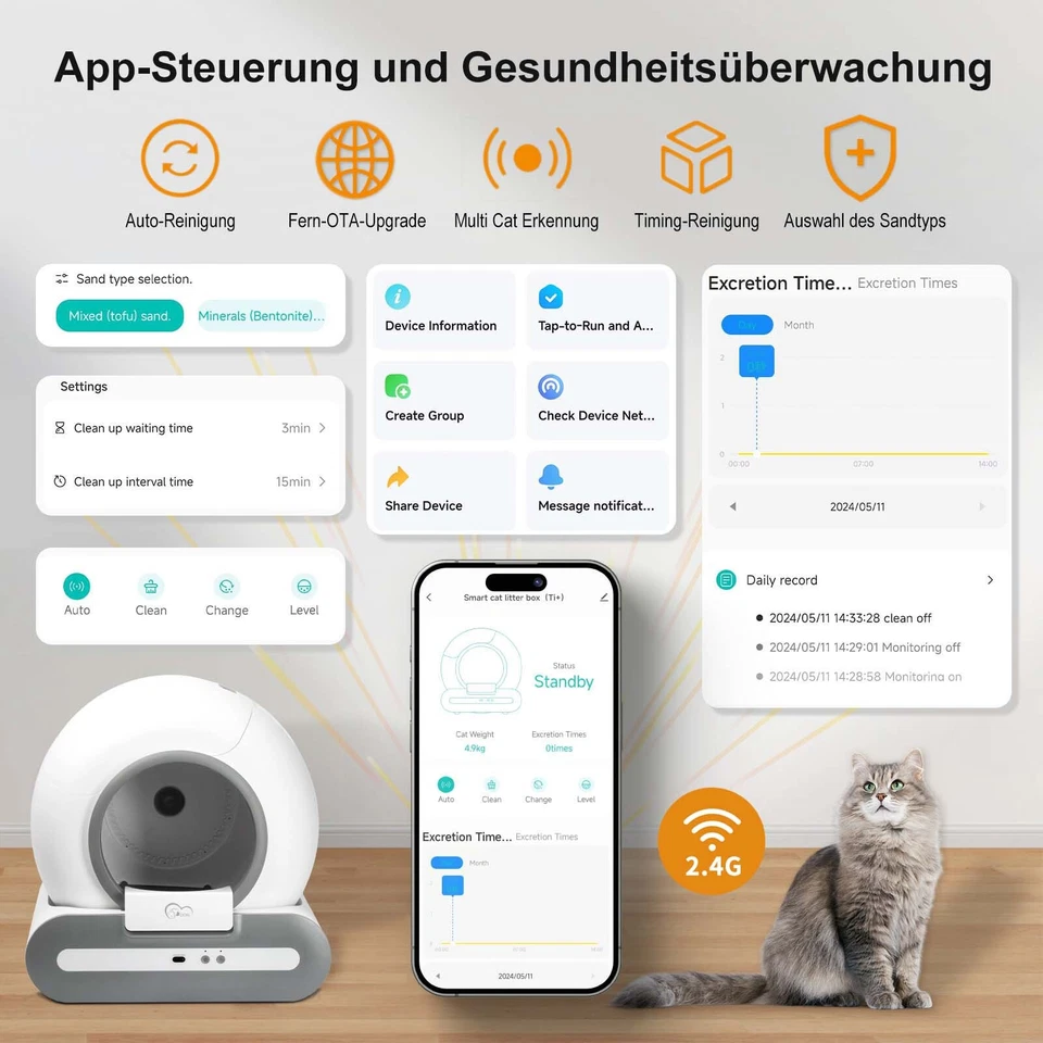 DOEL Automatische selbstreinigende Katzentoilette 65L APP Control mit Katzenstre - Bild 2 von 4