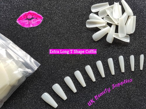 Coffin Ballerina False Nails SHORT MEDIUM LONG Natural Clear Acrylic Nail Tips - Picture 3 of 16