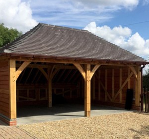 Green Oak Double Garage Car Port 5800mm Wide Bespoke Designs