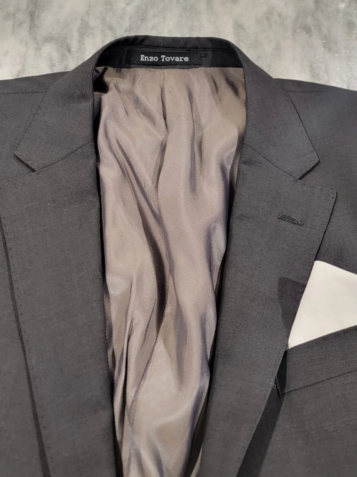 Abrigo deportivo 42R para hombre Enzo Tovare italiano gris oscuro 100 % lana Super 150s Foto 3 de 4