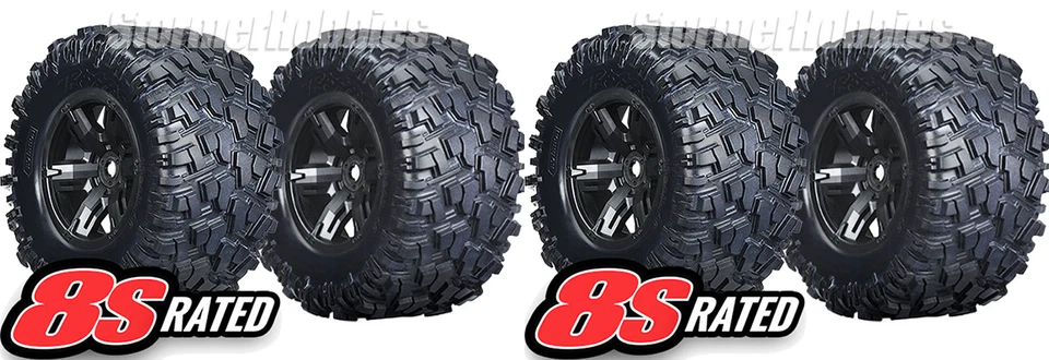 (4) Juego completo de 4 neumáticos montados Traxxas TRA7772X X-Maxx y XRT ruedas negras Foto 2 de 3