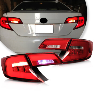VLAND 2012-2014 LED Tail Lights Pair For Toyota Camry Black Rear Lamps Assembly