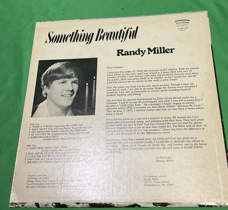 VTG RANDY MILLER Something Beautiful  RAINBOW RECORDS LP Stereo - Image 4 of 4