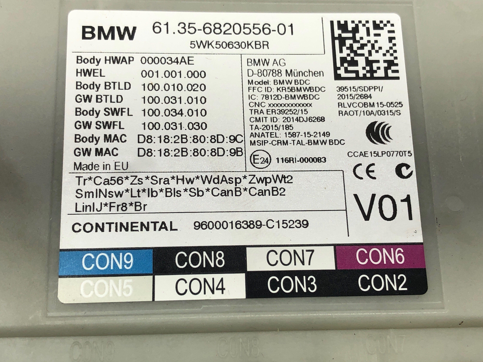 2016-2019 BMW 750I BODY DOMAIN CONTROL MODULE BCM 61356820556 OEM 