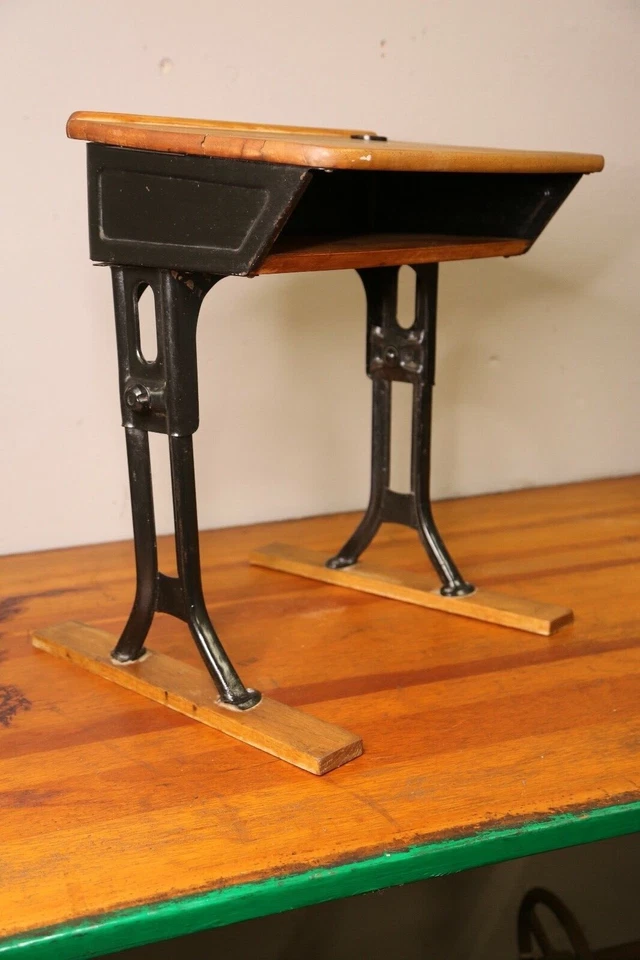 Antique School Desk industrial Metal Childs Table wood top Vintage writing stand - Image 4 of 4