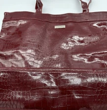 Shiseido Faux Leather Animal Print 2 Handles Large Tote Spicy Cranberry 15"X12"