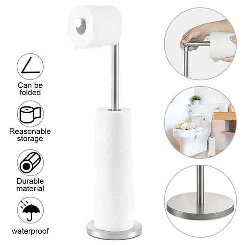 2 IN 1 FREE STANDING CHROME FRAME BATHROOM TOILET 6 PAPER ROLL HOLDER DISPENSER - Picture 1 of 15