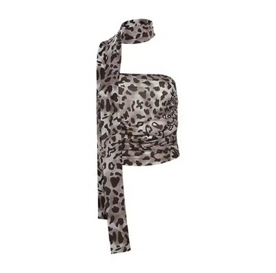 Leopard Print One-Shoulder Top M Size