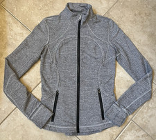 Lululemon Define Jacket Womens Sz 8 Gray Herringbone Full Zip Thumbholes Pockets