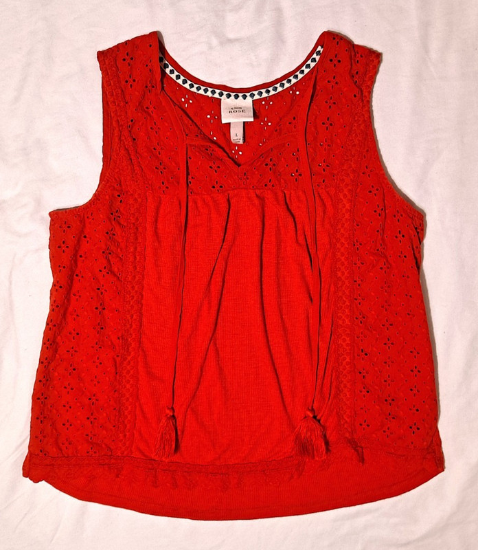Knox Rose Women’s Large Red Eyelet Lace Rib Knit Tank Top