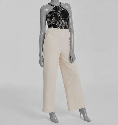 Rachel Roy Women's Beige Printed Halter Wide-Leg Jumpsuit Size L