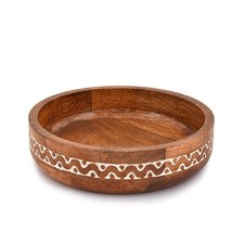 Mango Wood Round White Decorative Bowls Table Centerpieces Fits 10x10x2.5