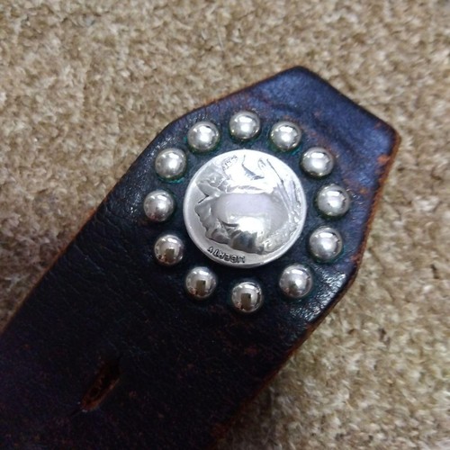 Cintura in pelle marrone 32 pollici HTC borchiata vita nera 4 cm usata - Foto 8 di 20