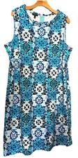 Talbots Dress Woman Petites Blue White Tile Print Size 2X 2XP Knee Length