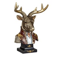 Deko BüSte Hirsch Im Frack H. 45Cm Rot Gold Antikfarben Kunststein Formano