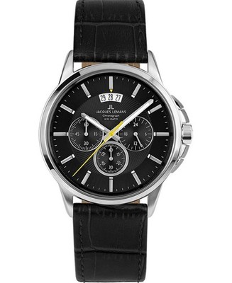 JACQUES LEMANS Men Analog Quartz Casual Watch Classic Dress Black Dial Waterproo