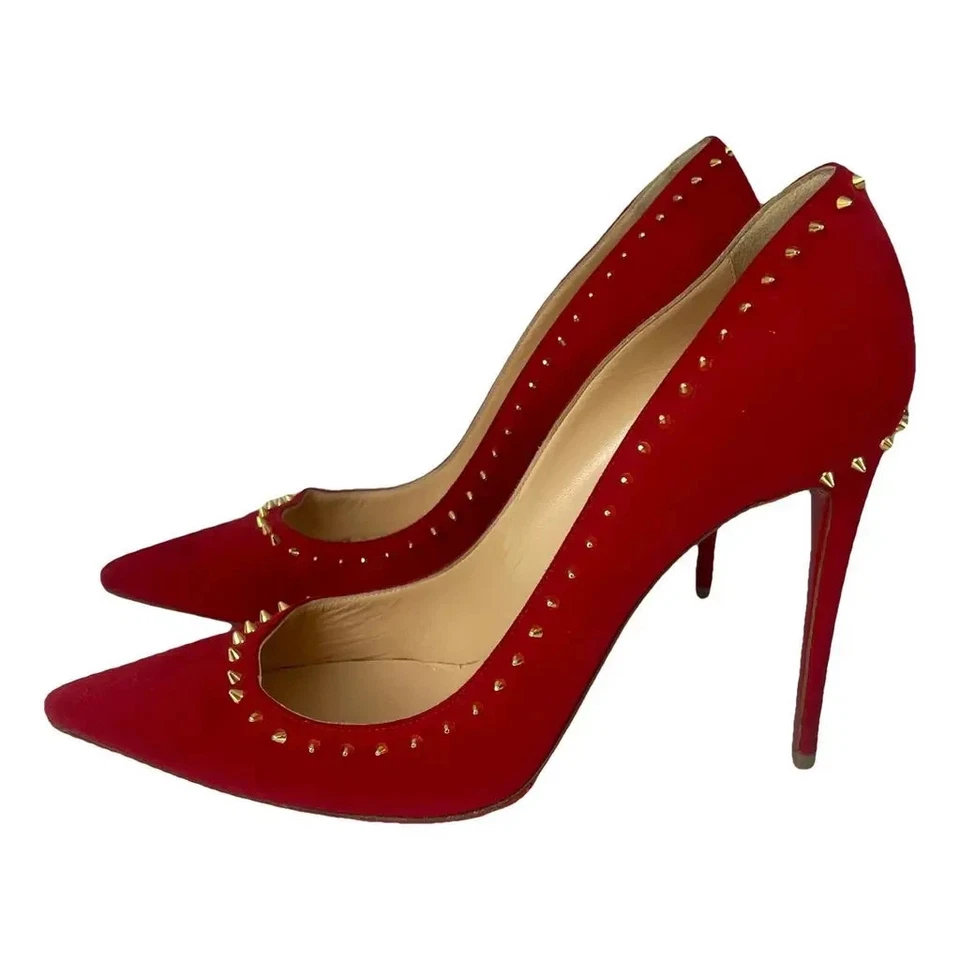 875€ Louboutin Anjalina 40 12cm Rue suede spikes vintage high heel - Photo 2/4