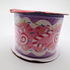 Christmas Ribbon 2.5 in 30 ft Wired Edge Candy Canes Pink Purple Sprinkles