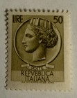 Italy 50 Lire Brown Pre-Decimal Postage Stamp Repubblica Italiana Mint Hinged — photo 1