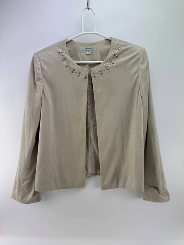 TAHARI Womens Beige Vegan Faux Suede Suit Jacket Blazer Size 16
