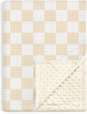 Checkered Baby Blankets for Boys Girls, Soft Nursery Minky Blankets with Muslin