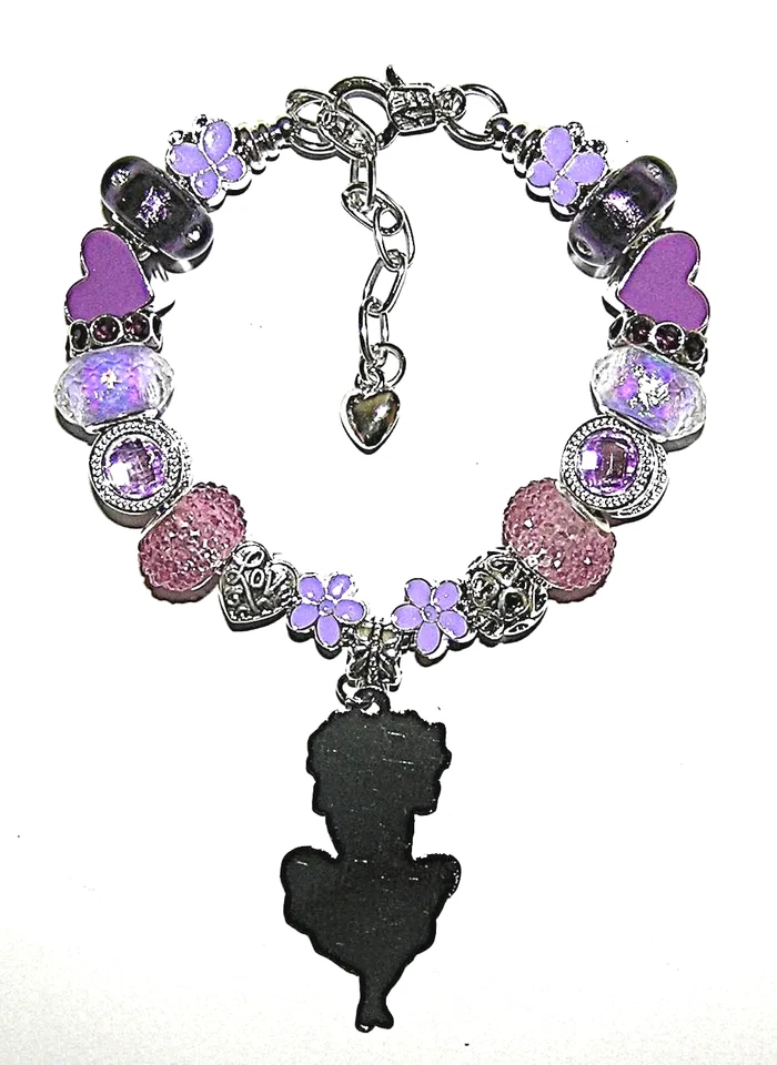 Браслет Betty Boop фиолетовое мерцание с европейскими бусинами и подвесками кристаллами, сердцами - Изображение 3 из 3