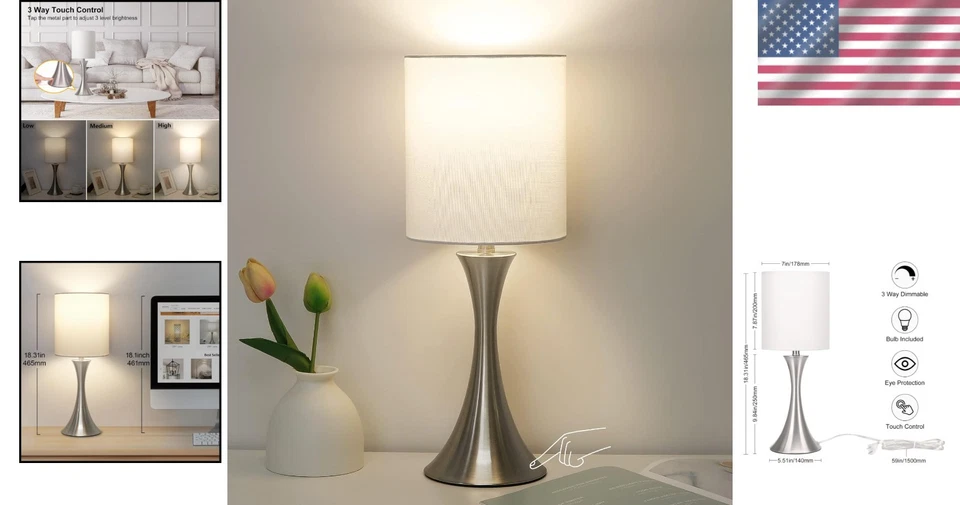 Lámpara de noche moderna plateada con control táctil Foto 2 de 4