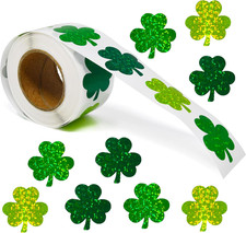 500 Pack St Patricks Day Shamrock Stickers Roll Green Glitter Clover Crafts