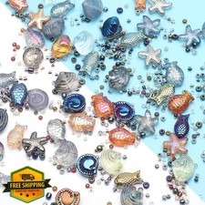 KINGSHINE 650pc Ocean Glass Beads, Starfish Shell Fish for Jewelry Making