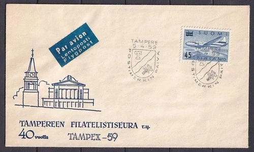 w2516/ Finland Airplane Overprint FDC Cover 1959