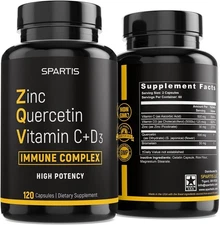 Zinc Quercetin 500mg with Vitamin C Vitamin D3 Bromelain Immune Support High Pot
