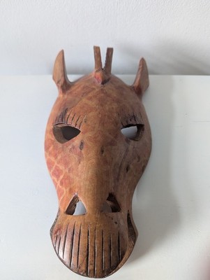 Handgeschnitzte Holz Giraffe Maske - Afrikanischer Stamm Wandkunst Tierkopf Dekor