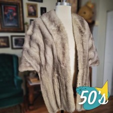 Mink Stole Wrap Vintage 50s Eaton's Specialty Fur Shop Grey Capelet Shawl Jacket