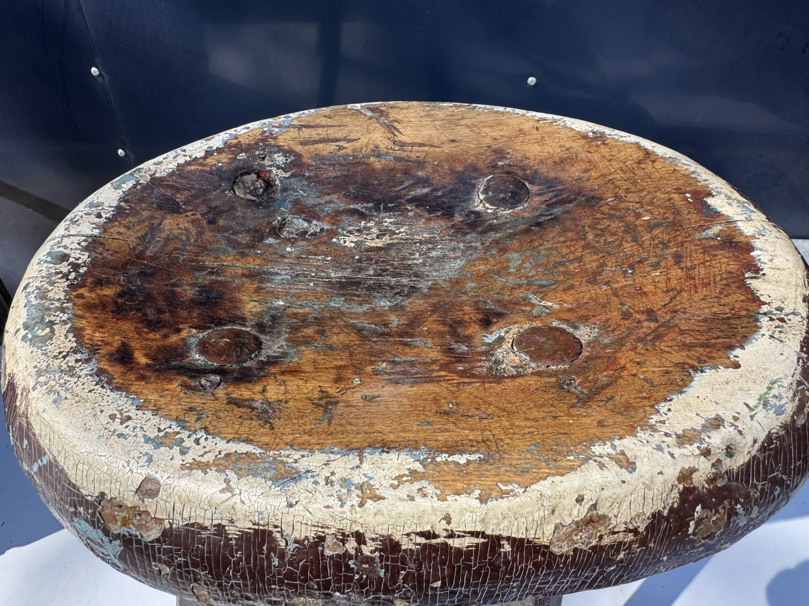 Antique Primitive 4 Legged Wood Milk Stool Rustic Farm Decor Old Paint Must See