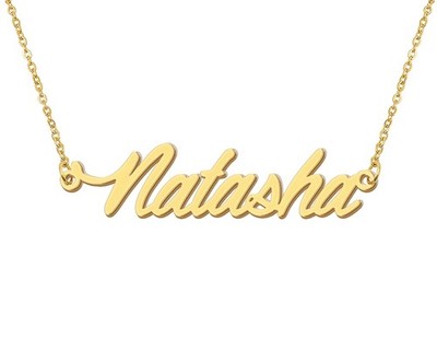 Natasha Namensketten für Damen 18 Karat vergoldet Edelstahl Namensschild Schmuck
