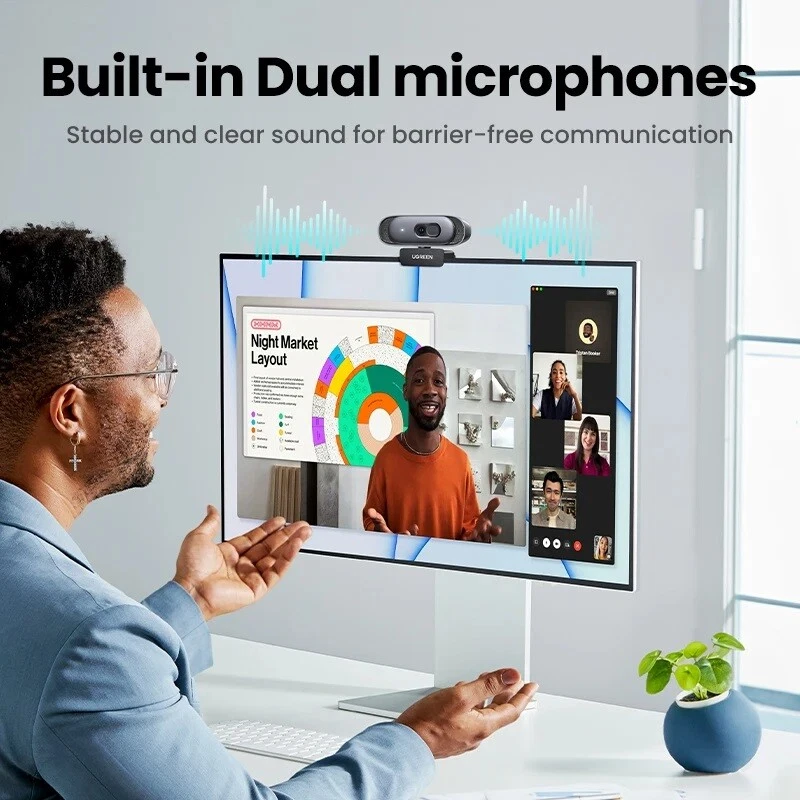 UGREEN USB Webcam 2K HD 30fps Dual Microphones For Laptop PC Youtube Zoom Video - Image 3 of 4