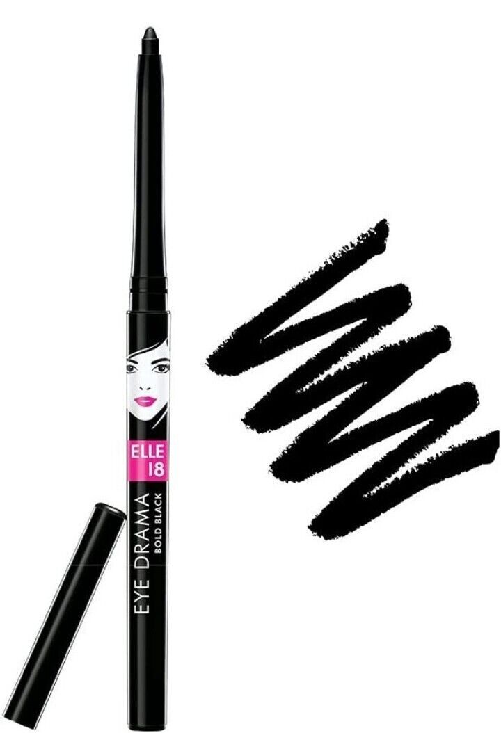 3 X Elle 18 Eye Drama Kajal, Super Black, Smudgeproof & Waterproof