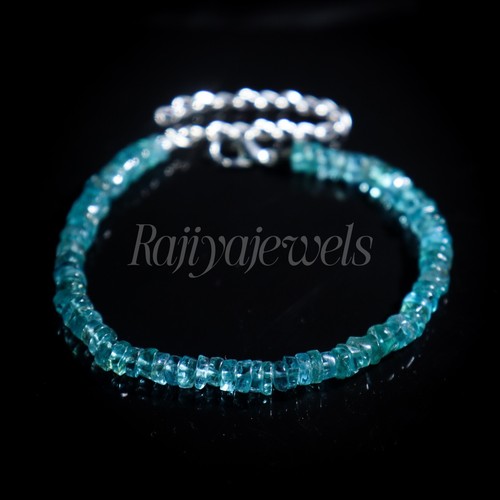 Natural Apatite Bracelet , Blue Apatite Stone Bead Bracelet , Blue Gemstone - Picture 4 of 4