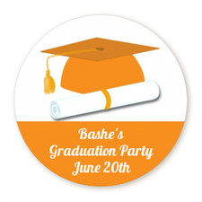 Orange Graduation Cap Diploma - Personalized Graduation Round Sticker Labels