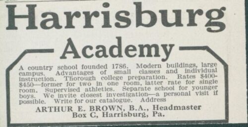 1914 Harrisburg Academy Pennsylvania Arthur Brown Headmaster Ad CO8