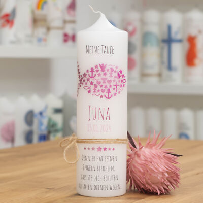 meinkerzenshop  Taufkerze mit Designdruck JUNA für Junge und Mädchen
